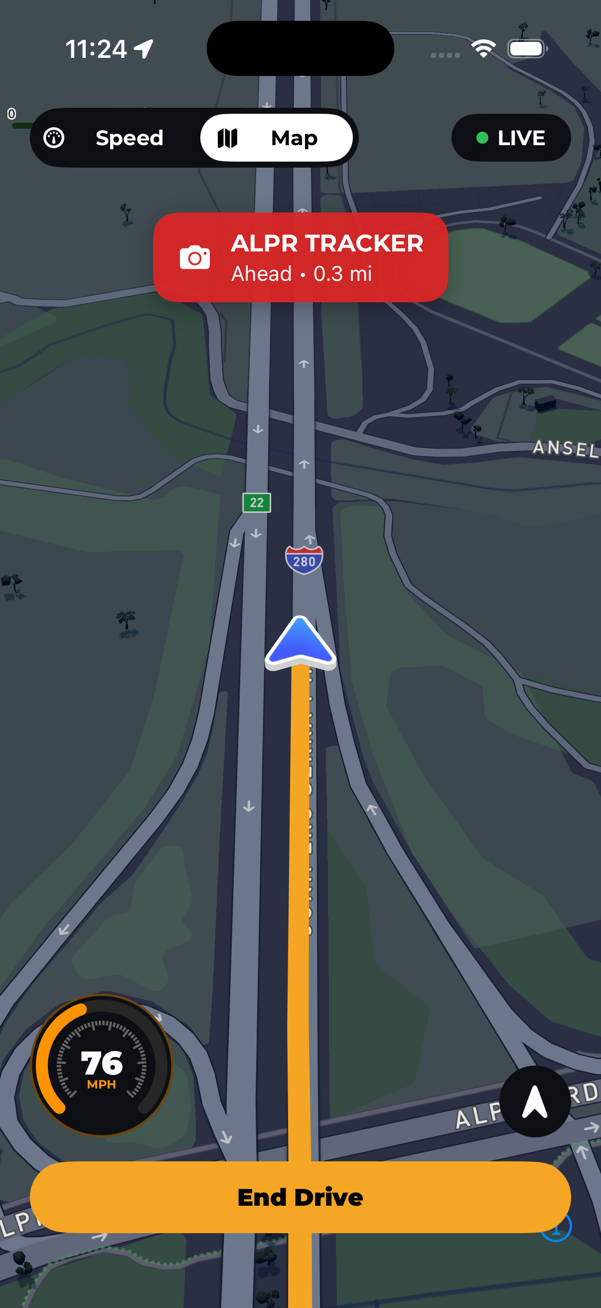Cruise map with speed-camera alerts